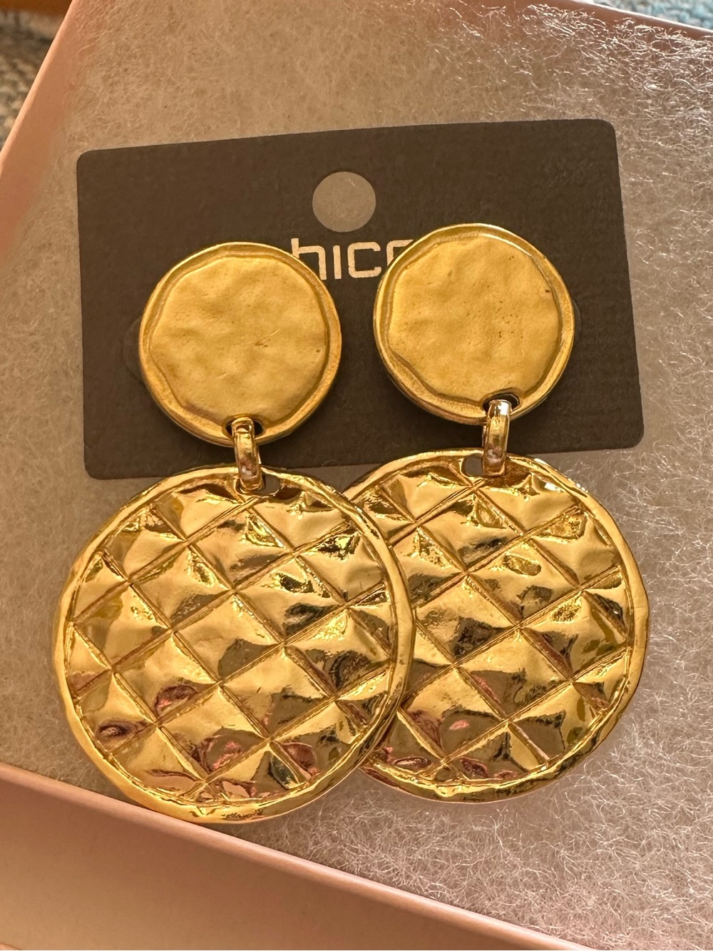 Chico’s‎ Gold Tone Quilted Drop Earrings NWT